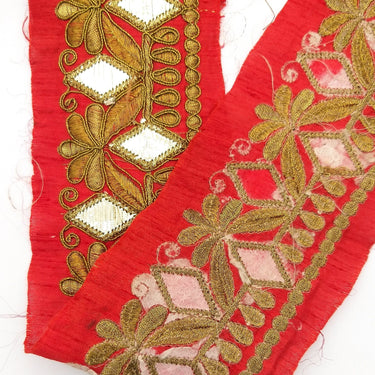Trim By 9 Yard Maroon Red Art Silk Fabric Trim, Gold Floral Embroidery Gota Patti Sari Border Decorative Trim Craft Lace